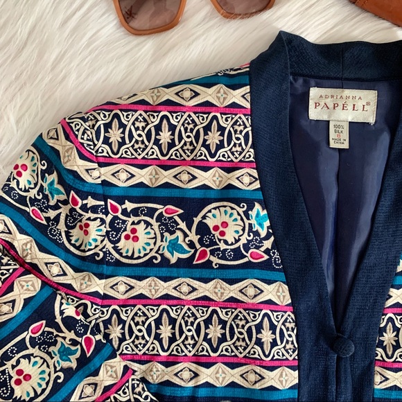 Vintage ADRIANNA PAPÉLL silk boho patterned blazer - Picture 2 of 12